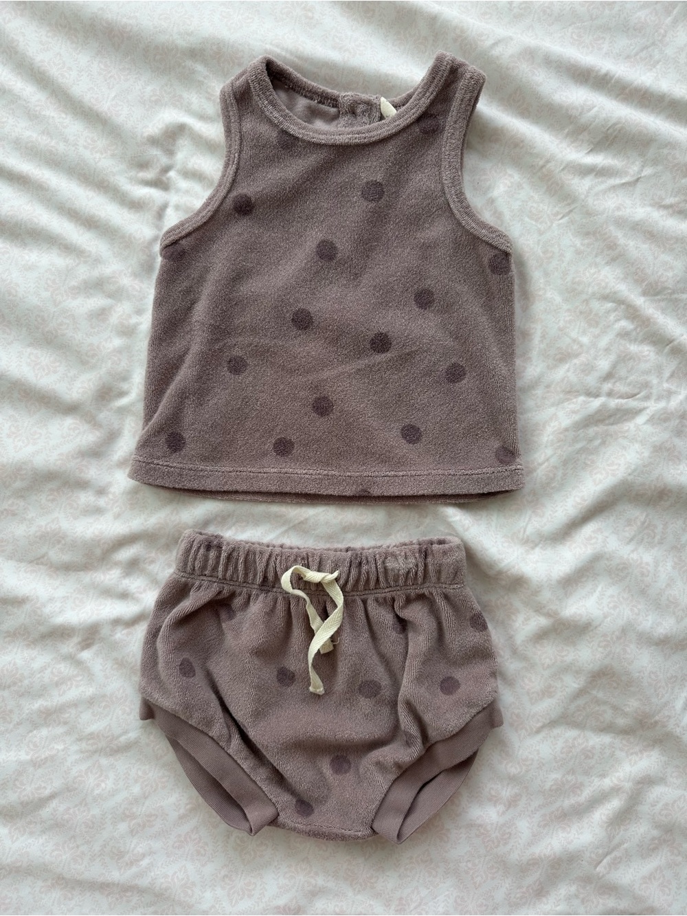 Quincy Mae Taupe Polka Dot Terry Tank & Bloomer Set